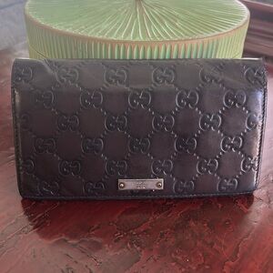 Gucci GG Guccisima Leather Long Wallet, Dark Brown, Authentic